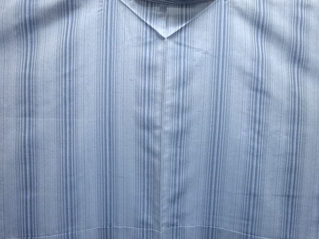  未使用品　仕立て上がり　無形文化財本場牛首紬　縞織り出し単衣着物